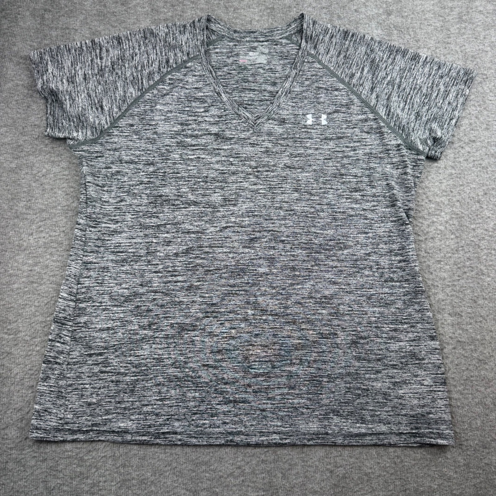 Under Armour T-Shirt Women Xl Gray Heatgear V-Neck Space Dye Raglan Short Sleeve